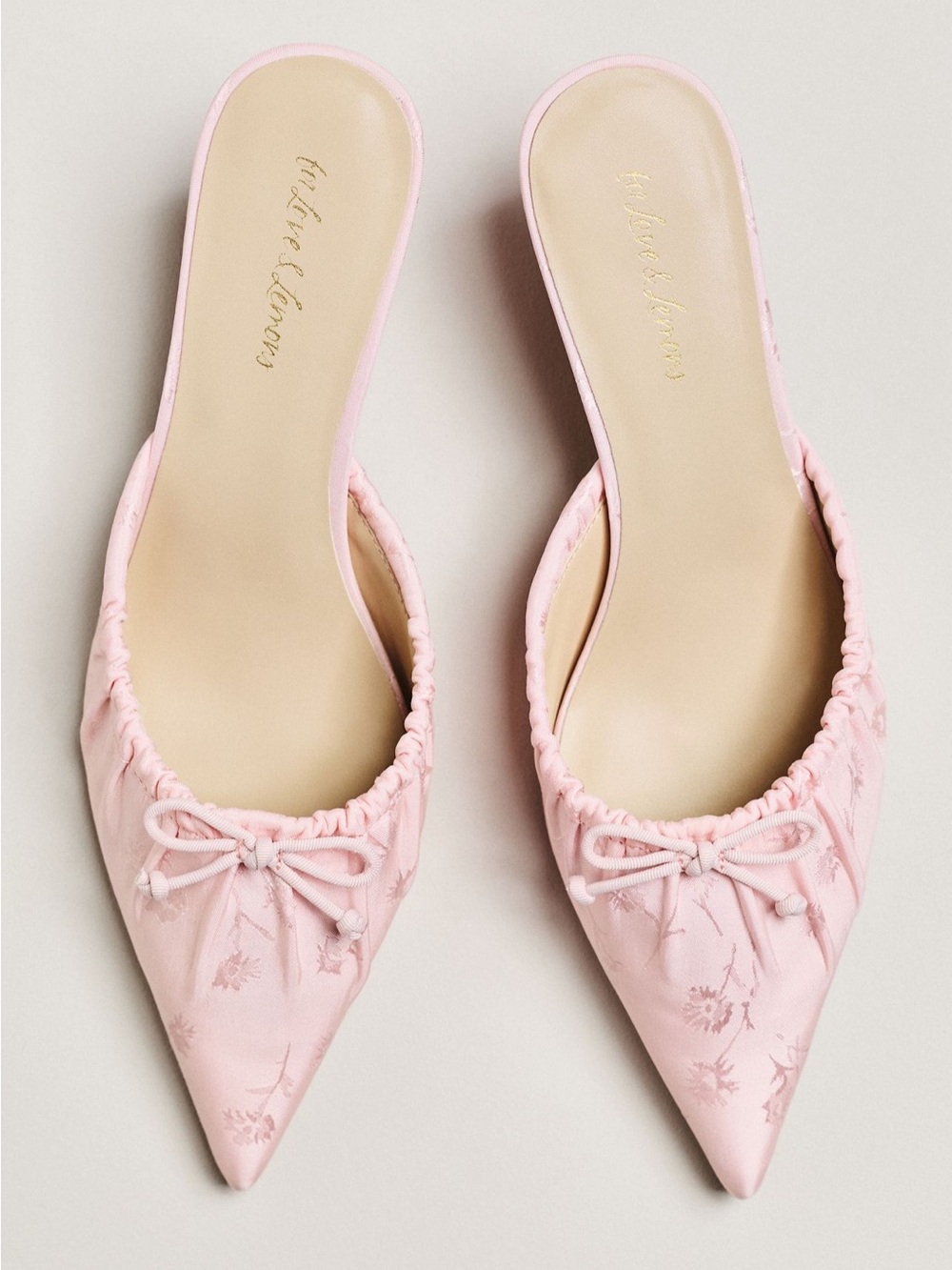 For Love & Lemons Colette Satin Kitten Heel Mules NWT